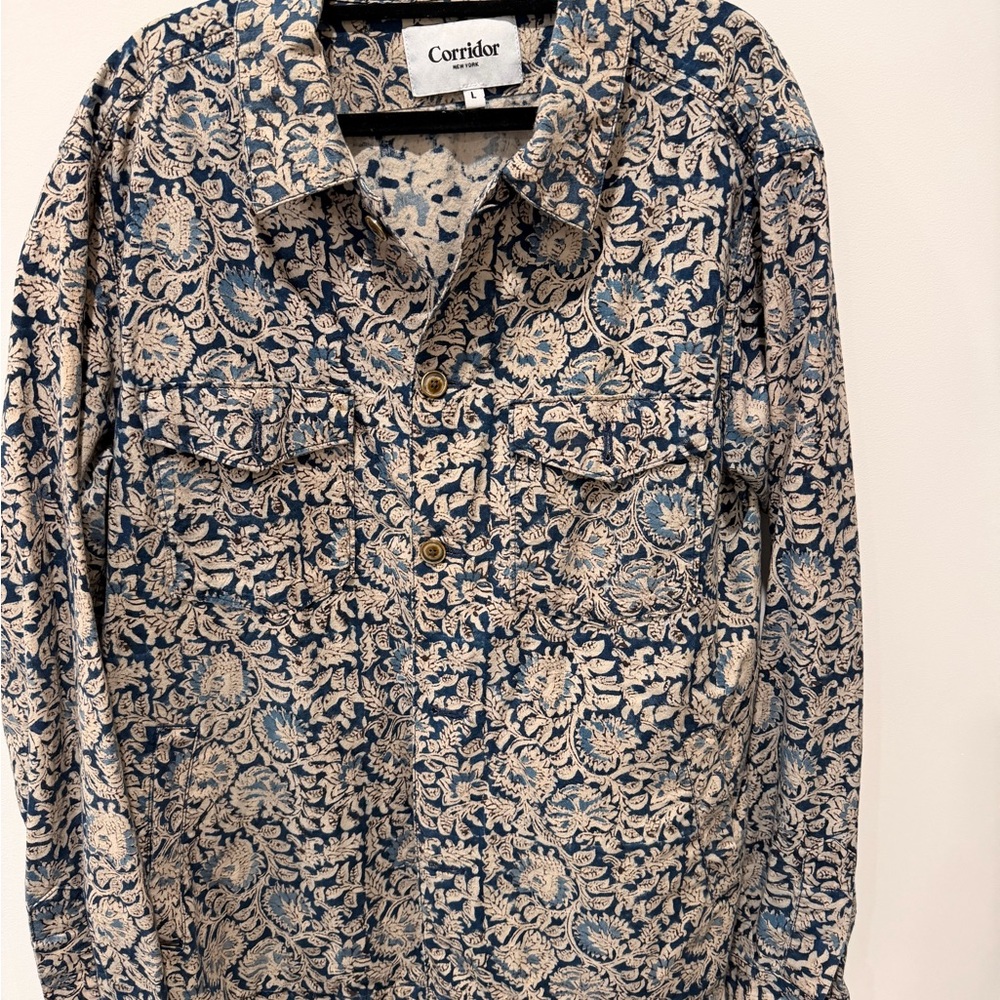 Corridor Blue and Cream Floral Shirt Jacket